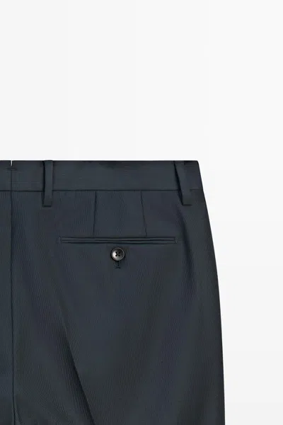 Massimo Dutti Striped Wool Blend Suit Trousers In Blue