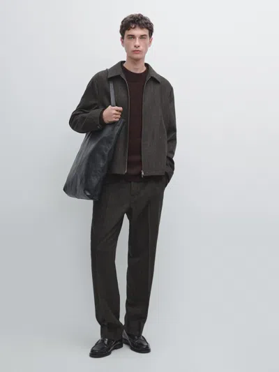 Massimo Dutti Striped Wool Blend Trousers In Green