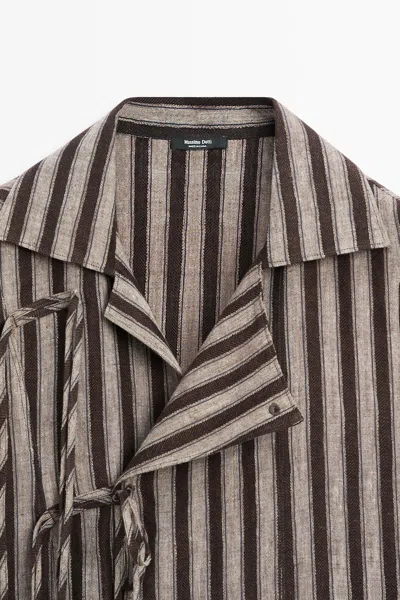 Massimo Dutti Striped Wrap Shirt With Tie Detail In Multi