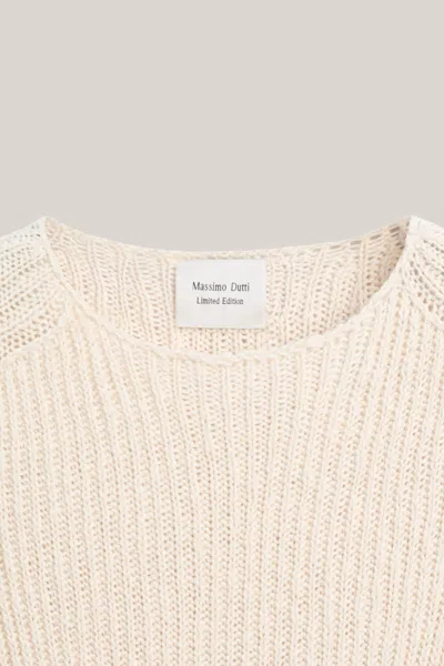 Massimo Dutti Structured Linen Knit Sweater In White
