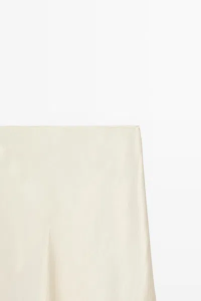 Massimo Dutti Studio Flowing Satin Midi Skirt In White