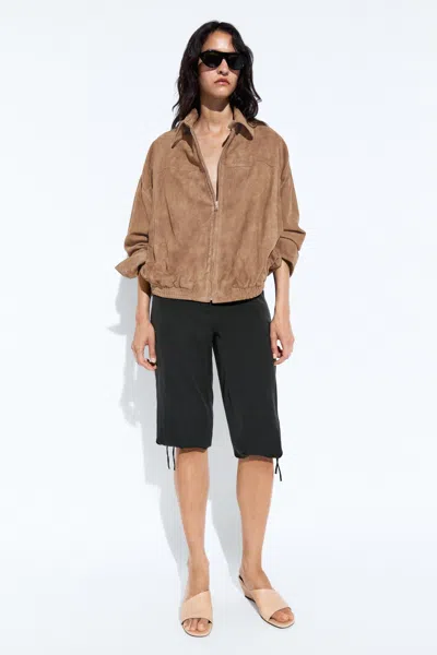 Massimo Dutti Suede Bomber Jacket In Taupe Grey