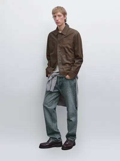 Massimo Dutti Suede Finish Sheepskin Jacket In Brown