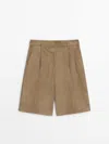 Massimo Dutti Suede Leather Bermuda Shorts In Sand
