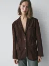 Massimo Dutti Suede Leather Blazer In Brown