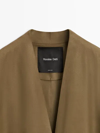Massimo Dutti Suede Leather Blazer With Button Detail In Brown