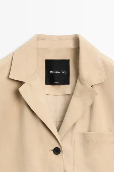 Massimo Dutti Suede Leather Blazer With Pockets In Neutral