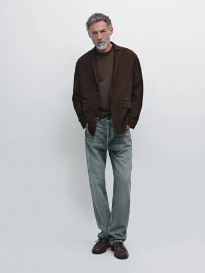 Massimo Dutti Suede Leather Blazer With Seam Details In Brown