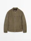 MASSIMO DUTTI SUEDE LEATHER BOMBER JACKET WITH ZIP