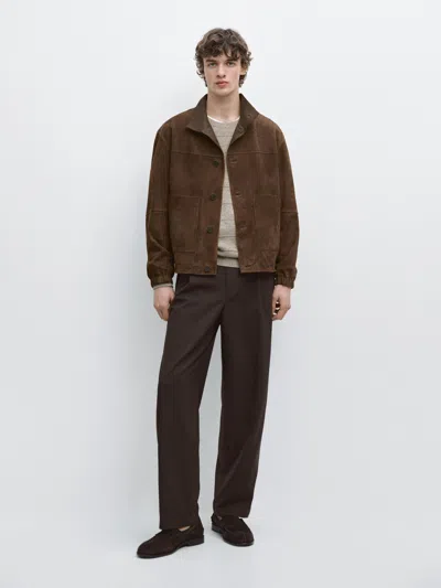Massimo Dutti Suede Leather Jacket In Brown