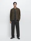 Massimo Dutti Suede Leather Jacket In Brown
