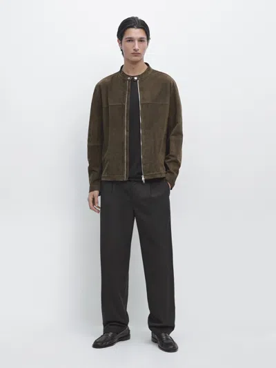Massimo Dutti Suede Leather Jacket In Brown