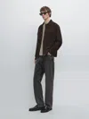Massimo Dutti Suede Leather Jacket With Pockets In Brown