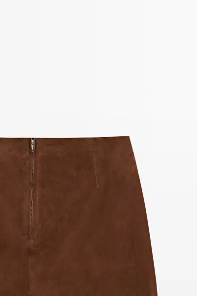 Massimo Dutti Suede Leather Mini Skirt In Brown