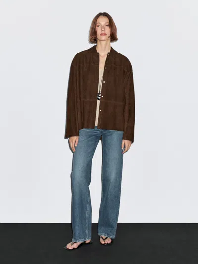 Massimo Dutti Suede Leather Overshirt In Multi
