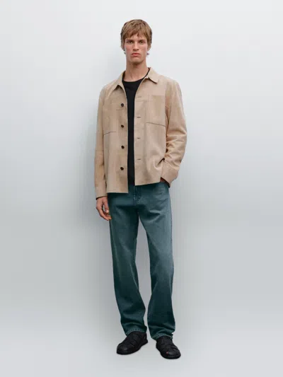 Massimo Dutti Suede Leather Overshirt In Multi