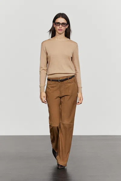 Massimo Dutti Suede Leather Pants In Washed