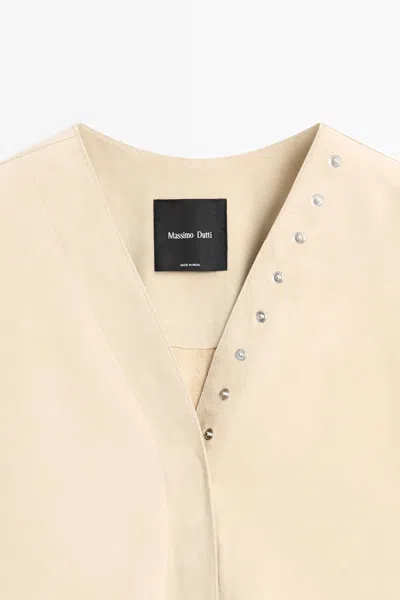 Massimo Dutti Suede Leather Shirt With Snap Detail In Neutral