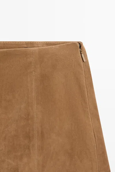 Massimo Dutti Suede Leather Shorts With Seam Details In Yellow