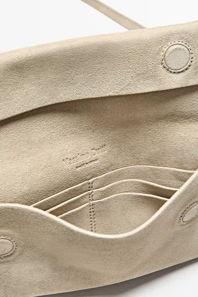 Massimo Dutti Suede Leather Shoulder Bag In Brown