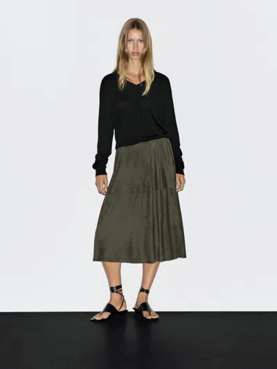 Massimo Dutti Suede Leather Skirt With Gathered Detail In Animal Print
