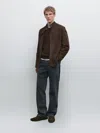 Massimo Dutti Suede Leather Stand Collar Jacket In Animal Print