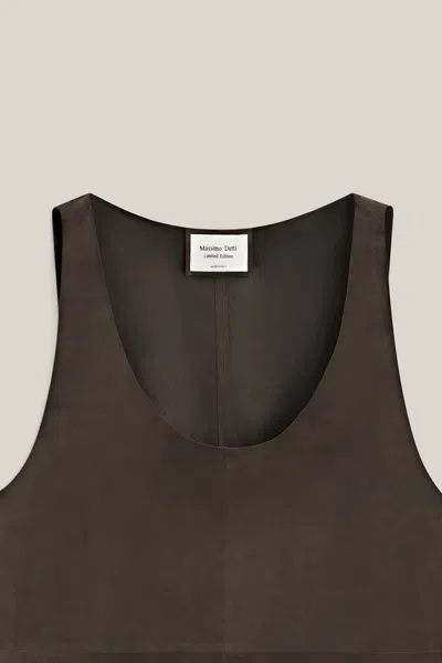 Massimo Dutti Suede Leather Strappy Top In Brown
