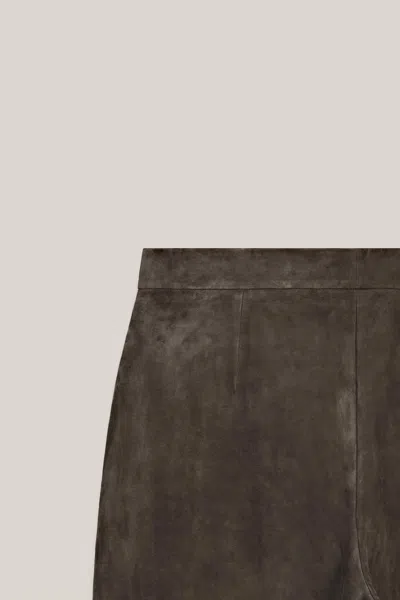 Massimo Dutti Suede Leather Trousers In Gray