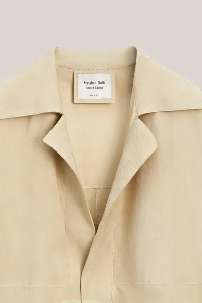 Massimo Dutti Suede Leather Tunic In Neutral