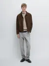 Massimo Dutti Suede Leather Worker Jacket In Brown