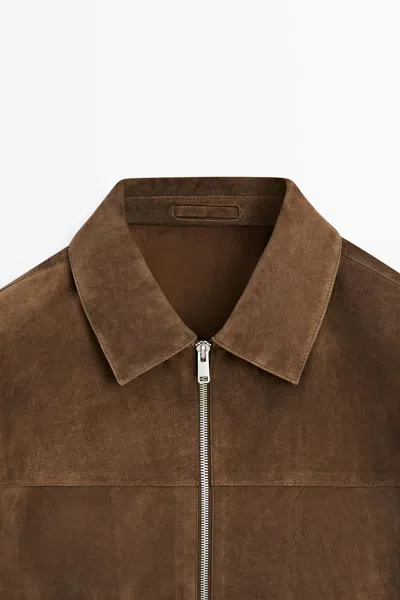 Massimo Dutti Suede Leather Zip In Brown