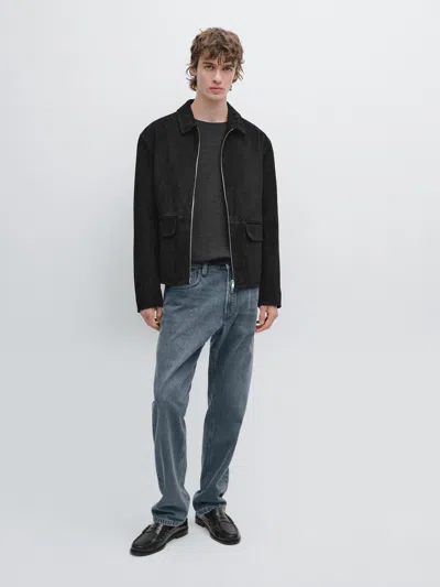 Massimo Dutti Suede Leather Zip In Black