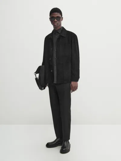 Massimo Dutti Hemdjacke Wildleder In Schwarz
