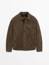 Massimo Dutti Suede Overshirt With Chest Pocket In Grey