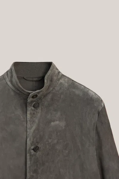 Massimo Dutti Suede Overshirt With Stand In Gray