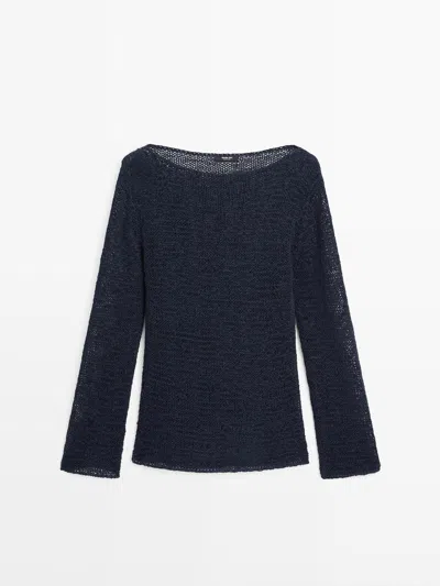 Massimo Dutti Suéter De Punto Cuello Barco Mezcla Algodón In Blue