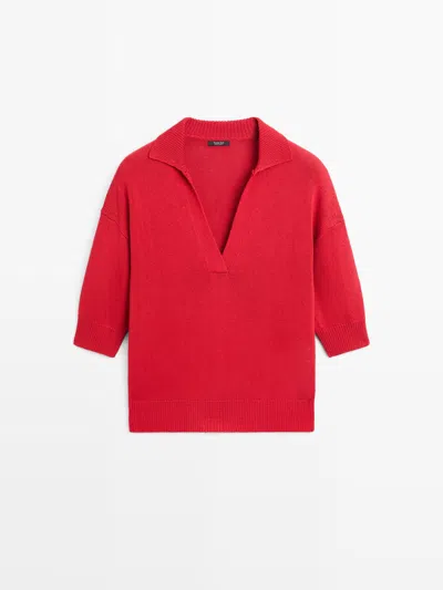 Massimo Dutti Suéter Polo Tejido Fluido In Red