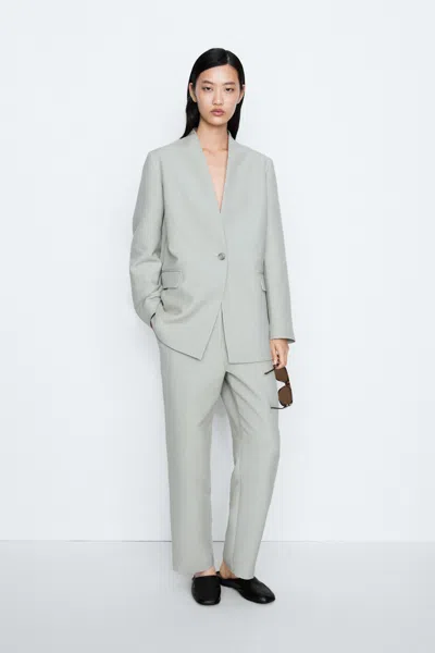 Massimo Dutti Suit Blazer With Button Detail In Grey Marl