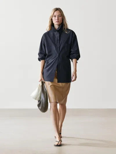 Massimo Dutti Surchemise À Poche En Coton Mélangé In Blue