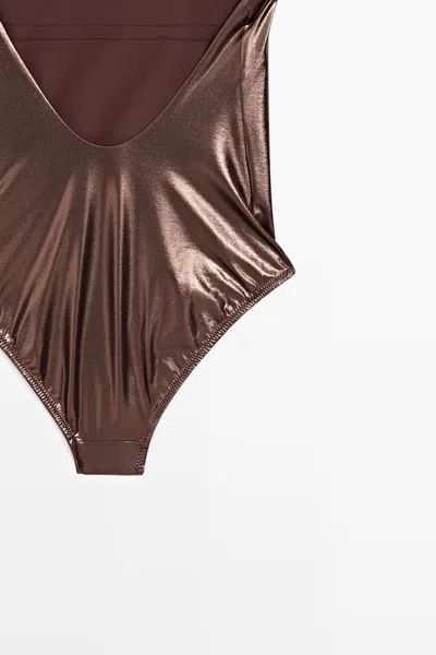 Massimo Dutti Swimsuit With Asymmetric Strap In Brown