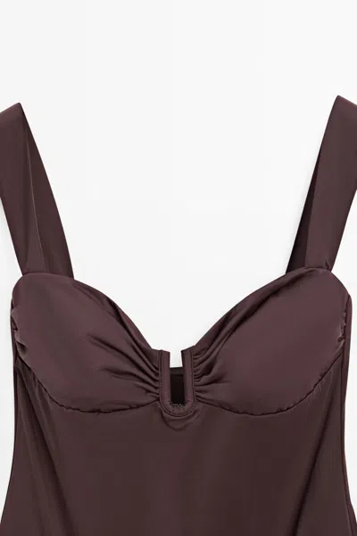 Massimo Dutti Swimsuit With Gathered Detail In Brown