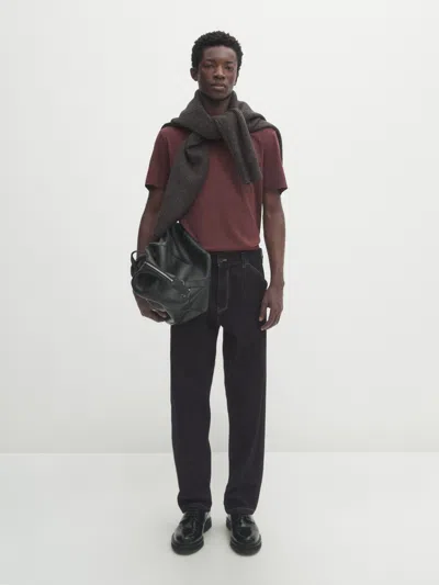 Massimo Dutti T-shirt Aus Mercerisierter Baumwolle In Bordeaux