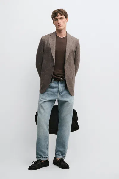 Massimo Dutti Tailored Fit Marl Linen Blazer In Brown