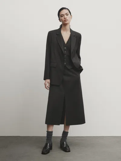 Massimo Dutti Tailoring-midirock Mit Schlitzen In Anthrazit