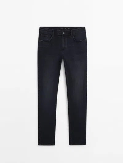 Massimo Dutti Tapered Fit Brushed Jeans In Indigo