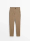 Massimo Dutti Tapered Fit Chino Trousers In Beige