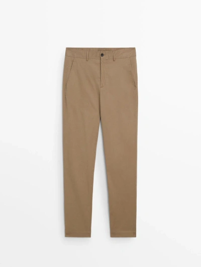Massimo Dutti Tapered Fit Chino Trousers In Beige