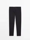 Massimo Dutti Tapered-fit Cotton Twill Trousers In Navy Blue