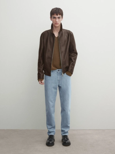 Massimo Dutti Gebleichte Jeans Im Tapered-fit In Indigo