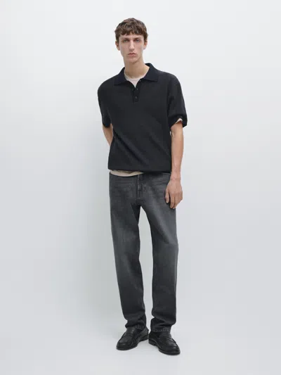 Massimo Dutti Tapered Fit Jeans In Black